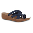 WANDER COMFORTABLY HARBORSIDES OPEN TOE WEDGE (KEEGAN) SIZE 6M - NAVY - Like New