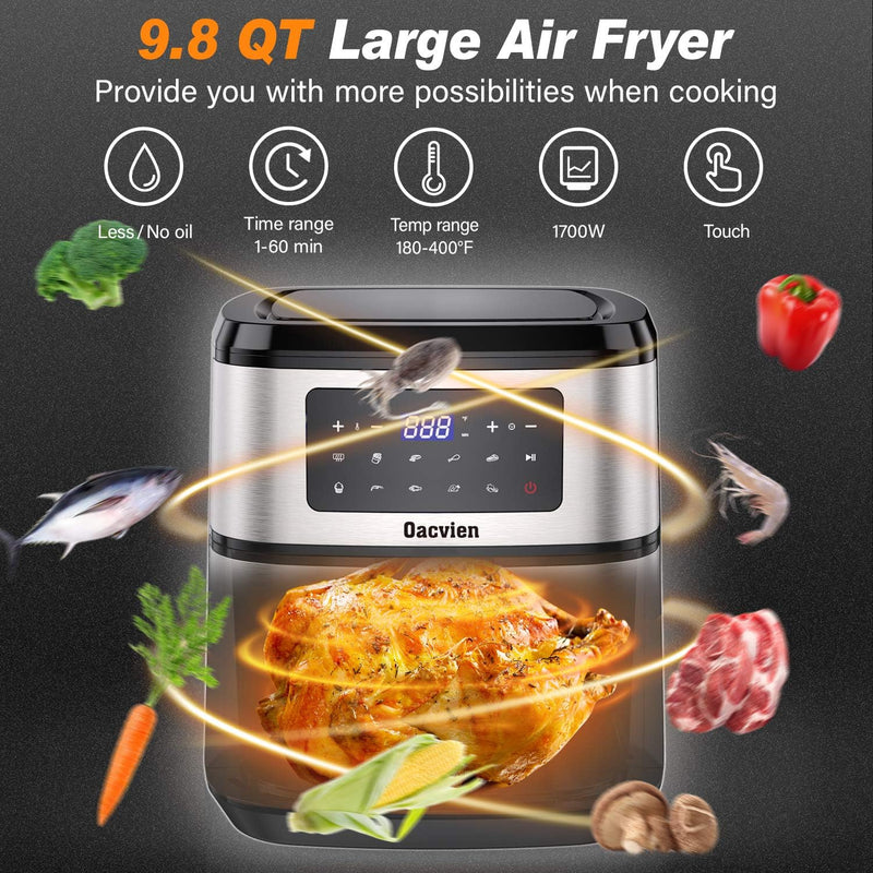 OACVIEN LARGE AIR FRYER 9.8 QT XL AIR FRYER COOKER - Stainless Steel Like New