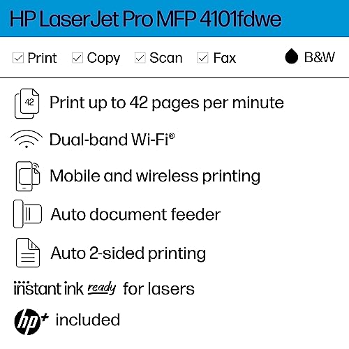 HP LaserJet Pro MFP 4101fdwe Wireless Black & White Monochrome Printer 2Z619E - Like New