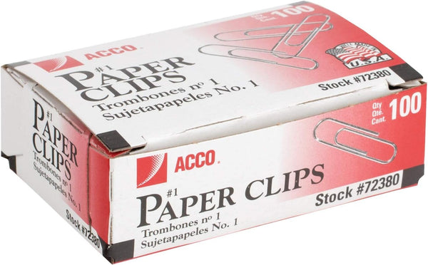 ACCO PREMIUM PAPER CLIPS - STANDARD SIZE #1 100PC - SILVER - Like New
