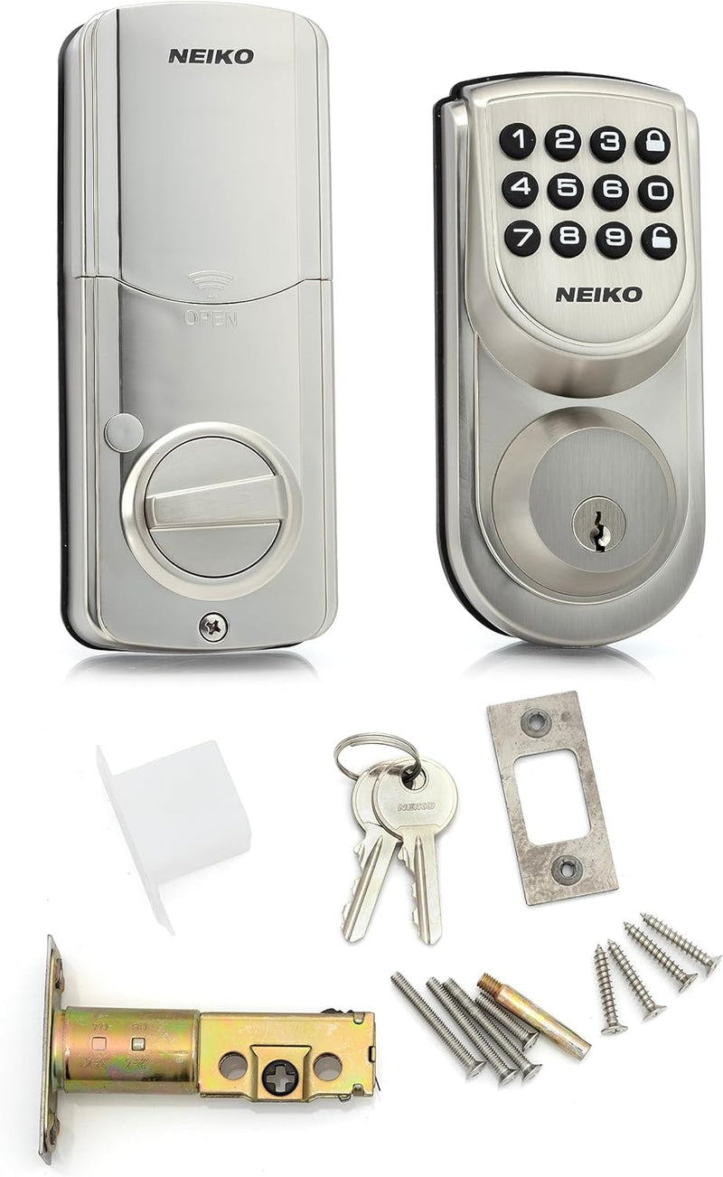 Neiko 52909A Keyless Electronic Deadbolt, 2 Keys Included - Brushed Silver Like New