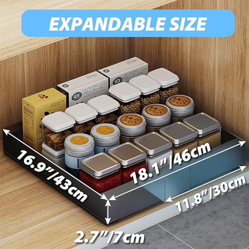 MCBECDY EXPANDABLE PULL OUT CABINET ORGANIZER WITH SLIDING DRAWER - BLACK - Like New