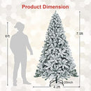 COSTWAY 7.5 FT Snow Flocked Christmas Tree, Artificial Hinged Pine Tree White - Brand New