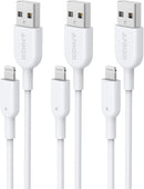 Anker Lightning Cable, Powerline II, 3ft MFi 3 Pack Charger Sync - B8432- White Like New