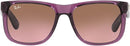 RAY BAN JUSTIN POLISHED TRANSPARENT VIOLET FRAME PINK BROWN GRADIENT LENSES 50MM - Like New