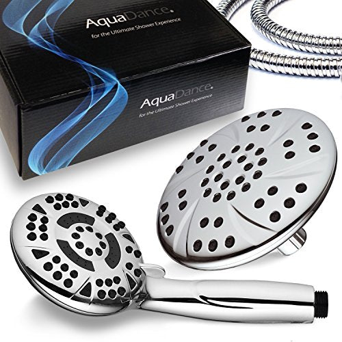AQUADANCE HIGH PRESSURE 6-INCH / 6-SETTING PREMIUM RAIN SHOWER HEAD - SILVER - Like New