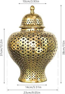 ECOLFE CERAMIC FLOWER VASE, HOLLOW CERAMIC JAR CARVED LATTICE, COLOR GOLD - GOLD - Like New