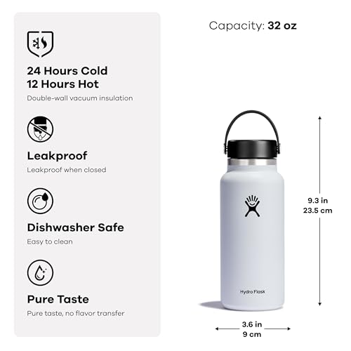HYDRO FLASK WIDE MOUTH VACUUM INSULATED STAINLESS STEEL BOTTLE - BLACK - Like New