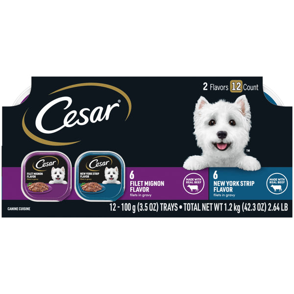 CESAR FILLETS IN GRAVY WET DOG FOOD 3.5 OZ TRAYS 12 PACK - BLACK - Brand New