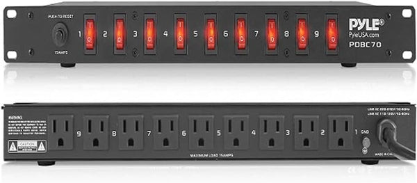 Pyle PDBC70 15 Amp Rack Mountable PDU Power Strip Surge Protector 9 Outlets Like New