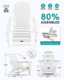 SERWALL Oversized Folding Adirondack Chair for Patio Deck Garden - White - Brand New