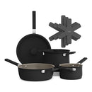 BELLA 9 PIECE CERAMIC NONSTICK COOKWARE, STACKABLE DESIGN, OVENSAFE - BLACK - Like New