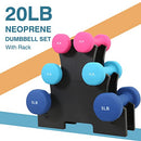 PONE FIRST Neoprene Coated Dumbbell Free Hand Weight Set with Rack 20Lb - Brand New