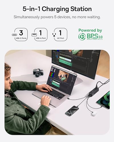 BASEUS CHARGING STATION 100W 5 IN 1 TRAVEL POWER STRIP USB C CCGAN100C6-S - Like New