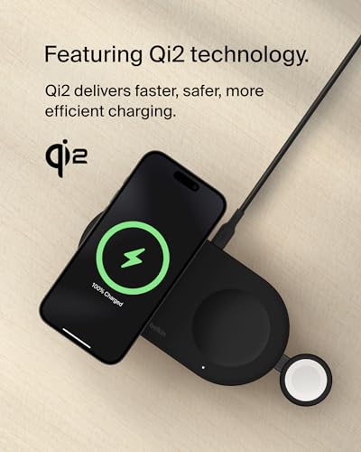 BELKIN 3-IN-1 MAGSAFE-COMPATIBLE WIRELESS CHARGING PAD QI2 15W - BLACK - Like New