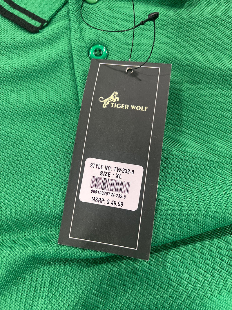 TIGER WOLF 3 BUTTON POLO SHIRT - SIZE: MEN XL - GREEN/BLACK - Like New