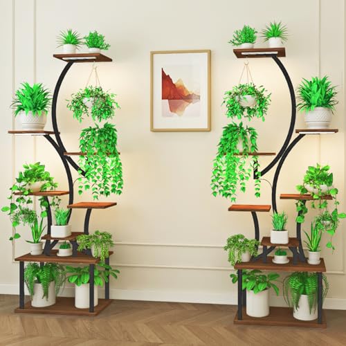 RICHMEN 8-TIERED PLANT STAND S SHAPE WITH GROW LIGHTS HJ-2418 - BLACK - Like New