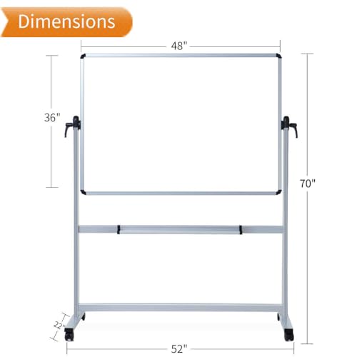 VIZ-PRO DOUBLE-SIDED MAGNETIC MOBILE WHITEBOARD 48 X 36 IN, ALUMINIUM - WHITE - Like New