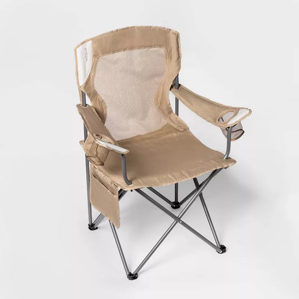 EMBARK OUTDOOR PORTABLE MESH CHAIR, 37.6H X 28.7W - TAN - Like New