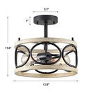 9MMML 12.8“ FLUSH MOUNT CEILING LIGHT MODERN METAL CHANDELIER - BLACK/WOOD - Like New