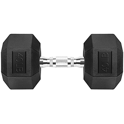 GYMENIST HEX DUMBBELLS RUBBER COATED CAST IRON FREE WEIGHTS SINGLE 40LB - BLACK - Like New