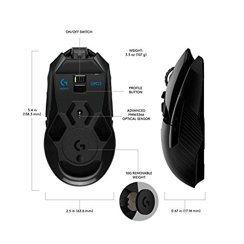 LOGITECH G903 LIGHTSPEED GAMING MOUSE WITH POWERPLAY WIRELESS CHARGING - Like New