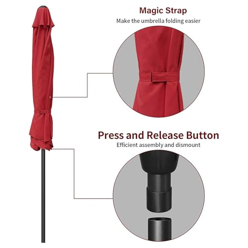 SIMPLE DELUXE 9' PATIO UMBRELLA OUTDOOR TABLE MARKET YARD UMBRELLA, RED - Like New