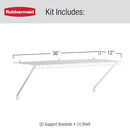 Rubbermaid Direct Wall Shelf 3 Ft Wide Mounting Hardware Kit Included, White - Brand New