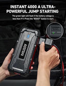 ASTROAI S8 ULTRA 4000A PEAK JUMP STARTER, 24000MAH, 12V, JUMPER CABLES - RED - Like New