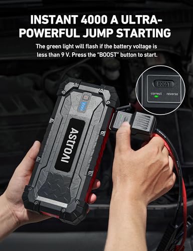 ASTROAI S8 ULTRA 4000A PEAK JUMP STARTER, 24000MAH, 12V, JUMPER CABLES - RED - Like New