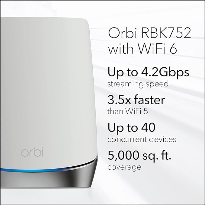 NETGEAR Orbi Tri-band Mesh WiFi 6 System 1 Extender AX4200 RBK752-100NAR - White Like New