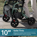 ELENKER 2-IN-1 SHOCK-ABSORBING ROLLATOR WALKER 10” WHEELS - GREEN - Like New