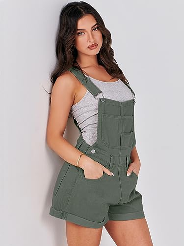 ANRABESS OVERALL WOMEN SUMMER LOOSE FIT SHORTS DENIM ROMPER S - ARMY GREEN Like New