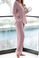 AAMIKAST WOMEN PAJAMA SETS LONG SLEEVE BUTTON DOWN SLEEPWEAR SOFT PJS PINK M - Brand New