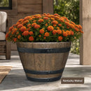 GROWSCAPE Classic Whiskey Barrel Planters Wood Finish Pot 20.5" Walnut 1- Pack - Brand New