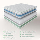 NV0M807B-12-K Novilla Mattress, 12 Inch Hybrid Medium Firm, King, White/Green - Brand New