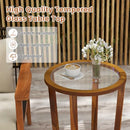COSTWAY Round End Table Rustic Glass Top Nightstand Solid Acacia Wood Frame - Brand New