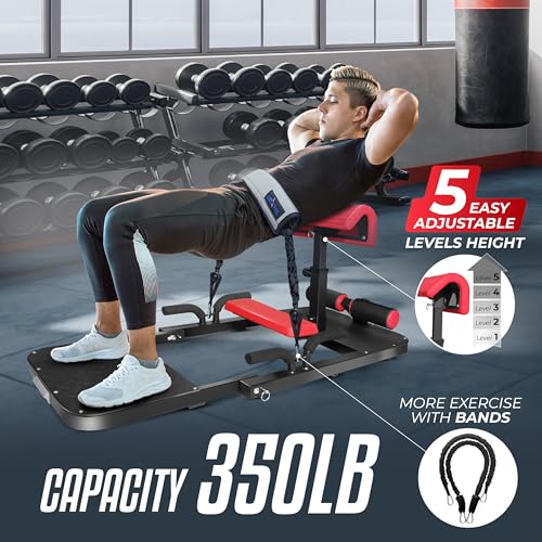 YES4ALL HIP THRUST MACHINE INCLUDING RESISTANCE BANDS GLUTE MACHINE - BLACK/RED - Like New
