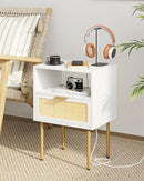 AOBAFUIR HZ1215 RATTAN NIGHTSTAND CHARGING STATION NIGHT STAND - WHITE - Like New