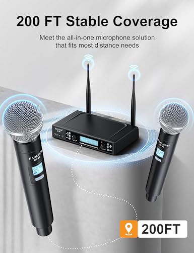 BAOLESH UHF WIRELESS MICROPHONE SYSTEM 2 HANDHELD BAOLESH-BF-02 - BLACK - Like New