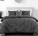 Casa Platino Grey Queen Comforter Set 4 Piece, Pinch Pleat Down - B09B4FVB6T - Brand New