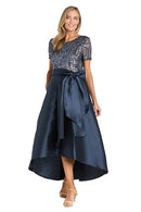R&M Richards Women's Sequin Wrap Dress W/Hi-Lo Hem Elegant Gown - Charcoal - Brand New