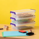 IRIS 2.7 QT STORAGE BIN WITH SECURE BUCKLE-UP LID, STACKABLE,10PK - CLEAR/PURPLE - Like New