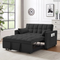 ZNTS MODERN VELVET LOVESEAT FUTON SOFA COUCH W/PULLOUT BED - BLACK - Like New