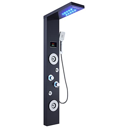 ELLO&ALLO 5-FUNCTION LED RAINFALL WATERFALL WATER MASSAGE - BRUSHED BLACK - Like New