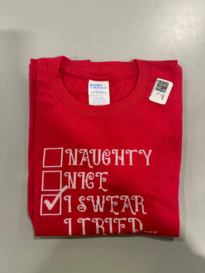 PORT&COMPANY KIDS CHRISTMAS T-SHIRT 100% COTTON - SIZE: YOUTH SMALL YOUTH - RED - Like New