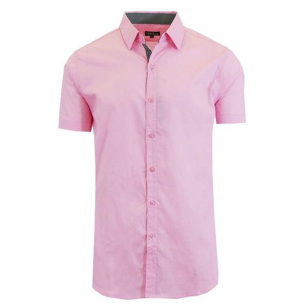 GALAXY BY HARVIC MENS SLIM FIT SHORT SLEEVE BUTTON UP SHIRT - SIZE: MEN S - PINK - Brand New