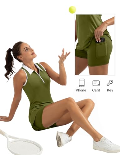 FKEEP WOMEN'S GOLF TENNIS DRESS SPORT ACTIVEWEAR V-NECK WITH SHORTS - L - YELLOW - Brand New