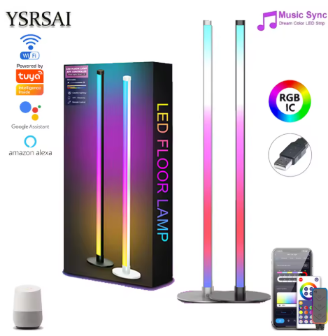 TUYA RGBIC ATMOSPHERE LED FLOOR LAMP 120CM (47IN) MUSIC SYNC ROUND BASE - BLACK - Like New