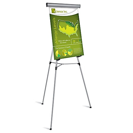 OFFICE DEPOT BRAND PRESENTATION EASEL 35-1/2"-65"H, SILVER CHART HOLDER - SILVER - Like New